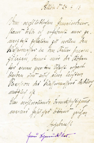 Antrag auf Wasseranschluss aus dem Jahre 1913